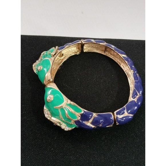 80"s Kissing Fish Turquoise Blue Enamel  bracelet - Picture 4 of 5